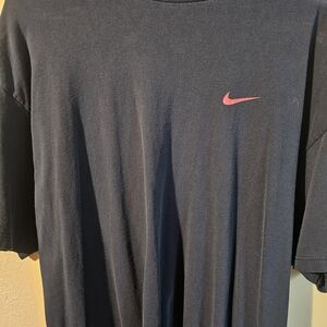 Nike Men's Dark Blue Tee with Red Logo